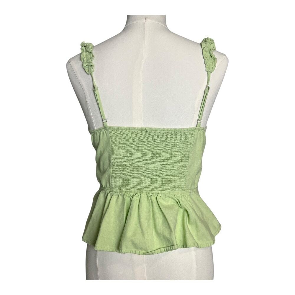 Green Linen Blend Womens Boho Blouse Shirt Top Cottage Indie Fairy Festival M - Picture 5 of 7